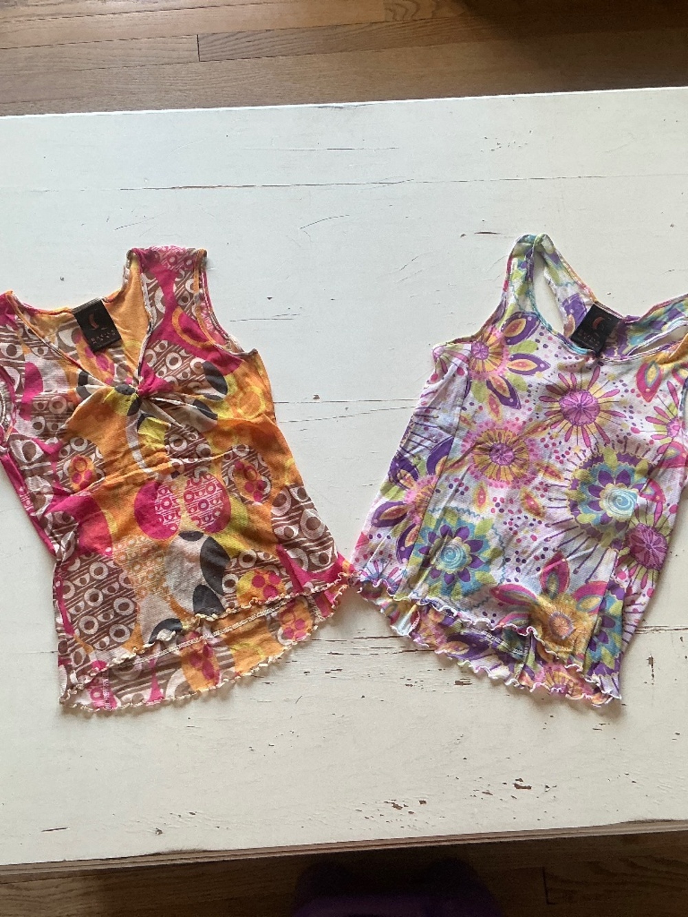 2 Sheila Moon colorful nylon mesh bicycling running tank tops S M